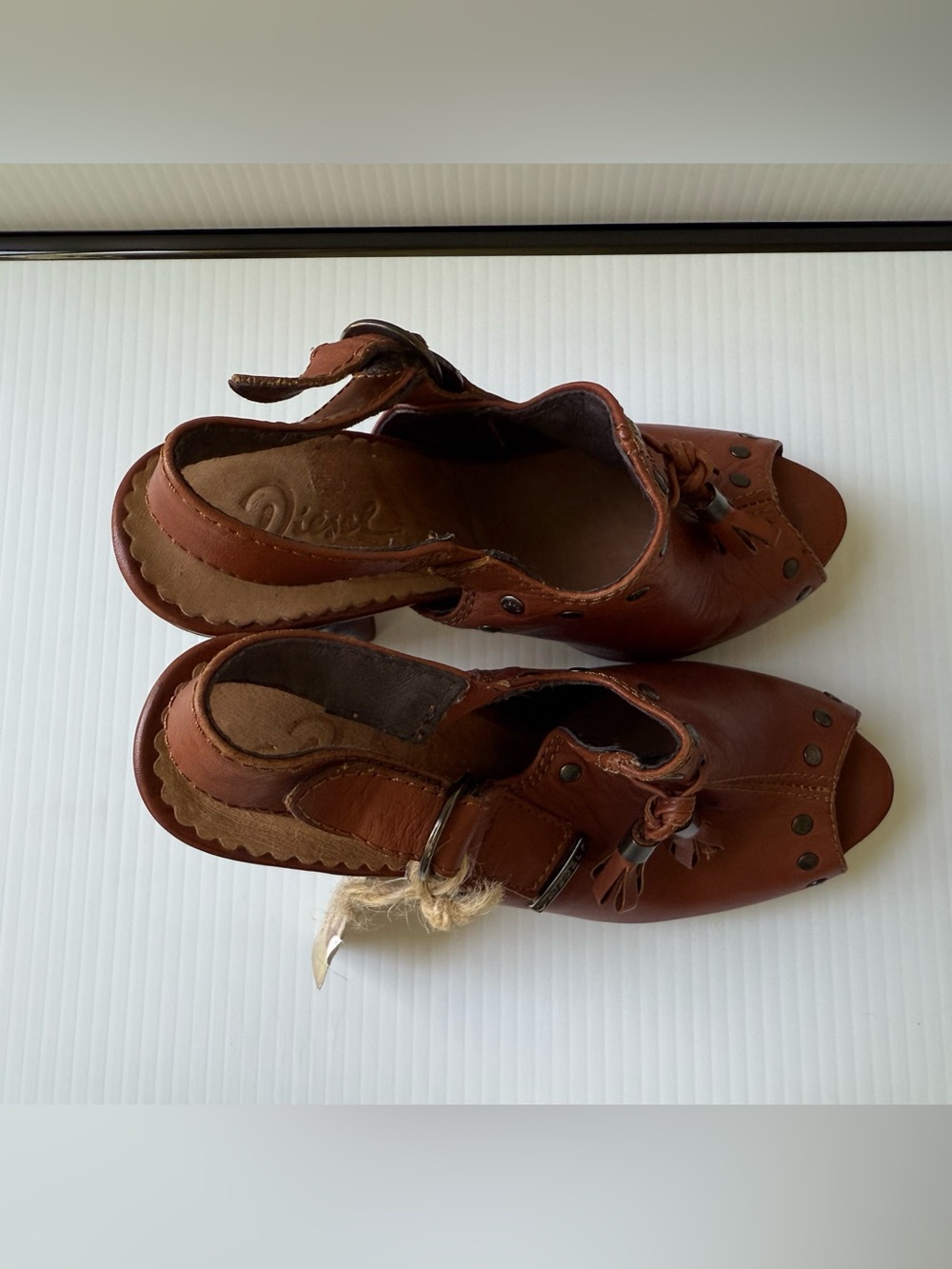 Diesel Brown Leather Peep-Toe Slingback Heels Size 36 US 6 - Picture 6 of 7